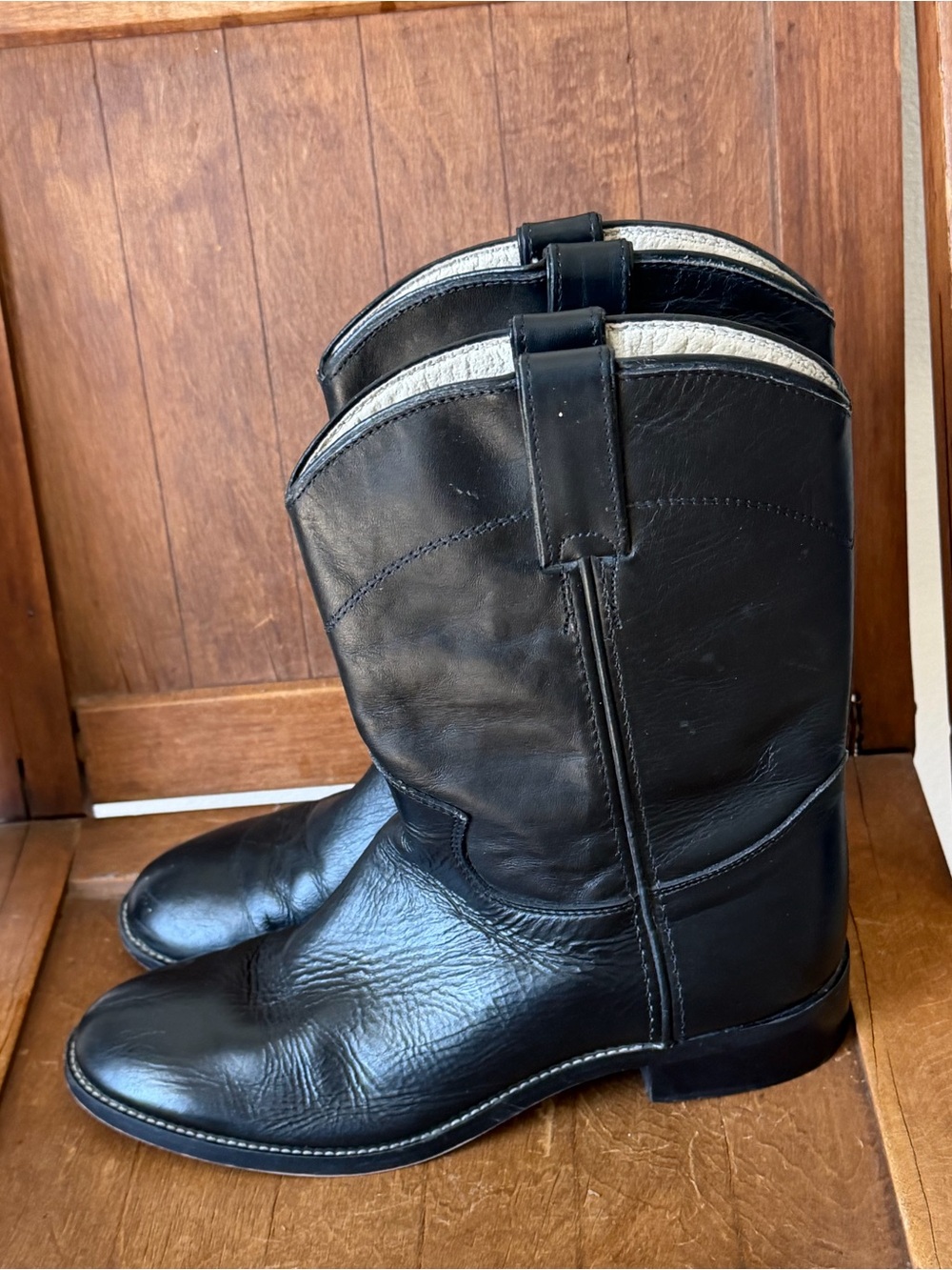 Justin Boys Classic Black Leather Cowboy Boots size 4 1/2